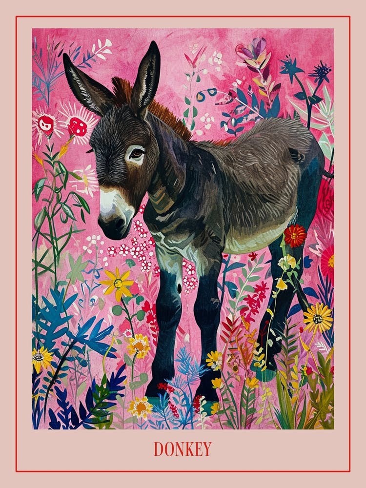 Floral Animal Painting Donkey 4 Poster