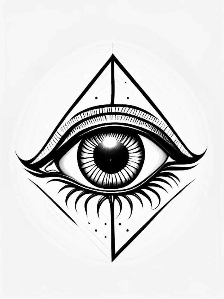 Awareness, Symbol, Third Eye Simple Black & White Illustration 2