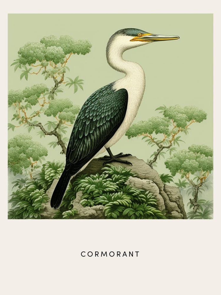 Ohara Koson Inspired Bird Painting Cormorant 3 Poster