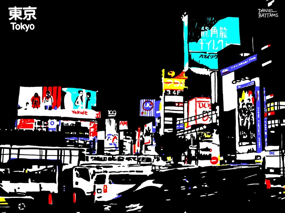 Tokyo At Night Shibuya Traffic