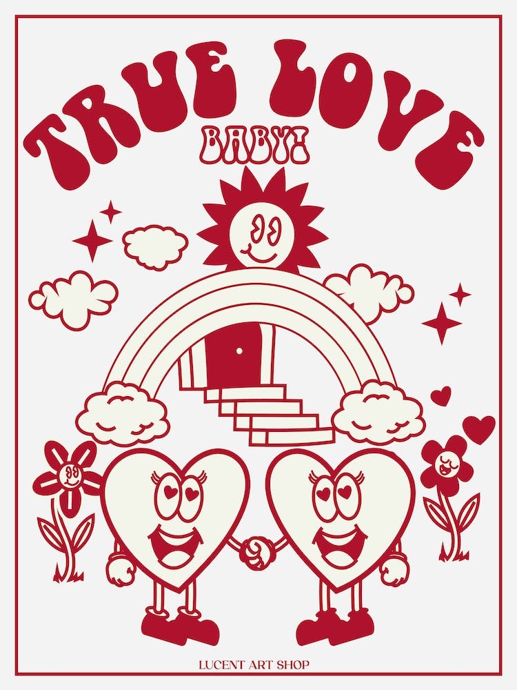 True Love Baby Cute Quote, Retro 70s
