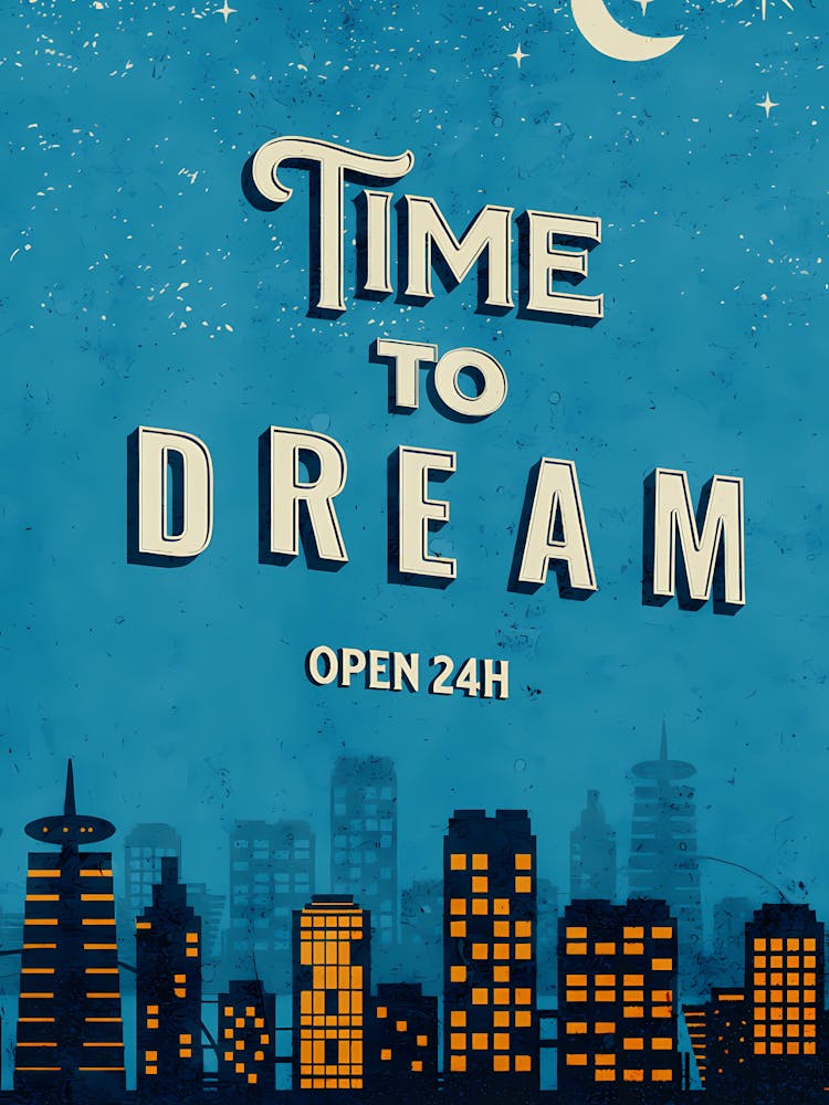 Time to Dream Vintage Distressed City Night Poster