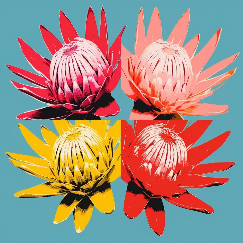 Andy Warhol Style Pop Art Flowers Protea 1 Square