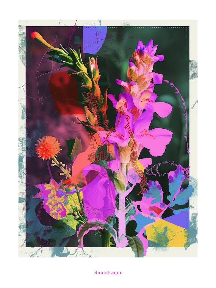Snapdragon 1 Neon Flower Collage Poster