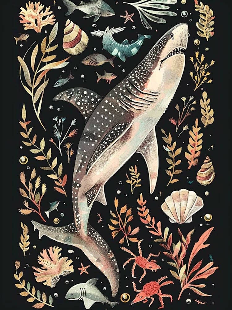 Greenland Shark Seascape Black Background Illustration 1