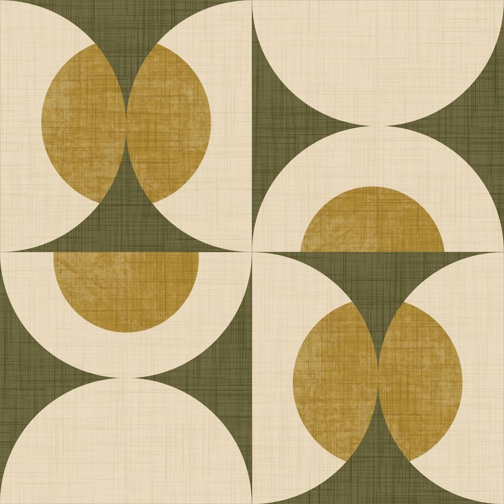 Retro Vintage Circle Fusion Mid Century Orbs Olive 50s Geometric