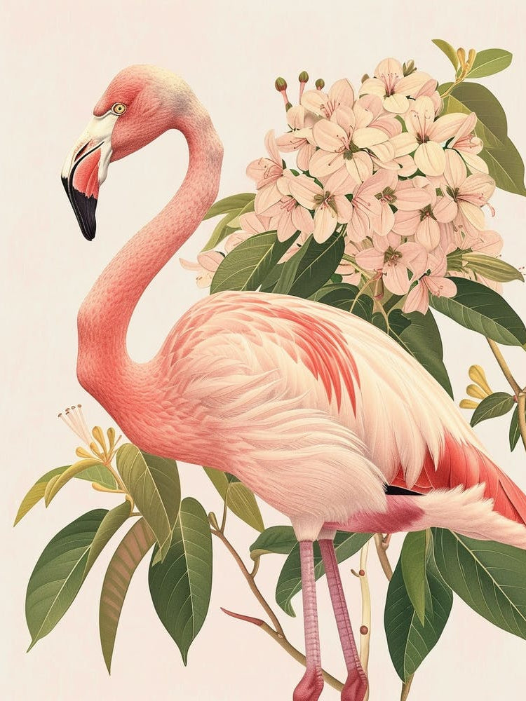 Lesser Flamingo And Bougainvillea Minimalist Illustration 4