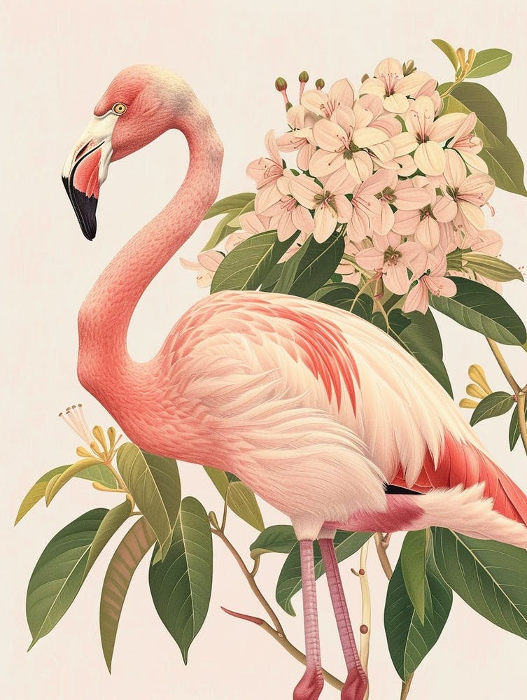 Lesser Flamingo And Bougainvillea Minimalist Illustration 4