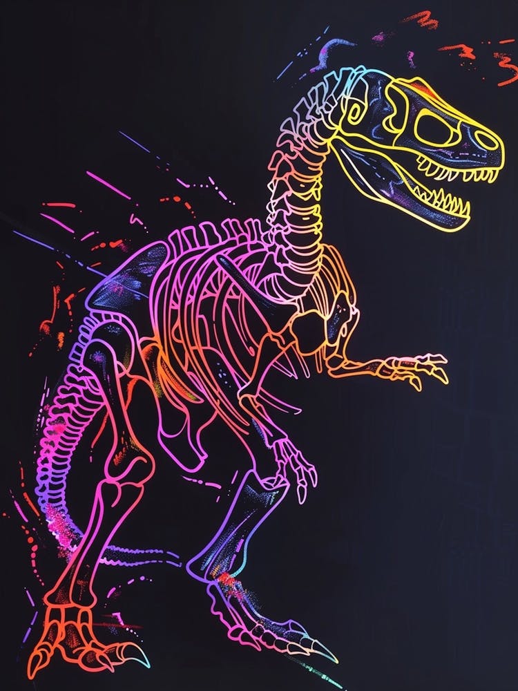 Minimalist Neon Dinosaur Skeleton 3