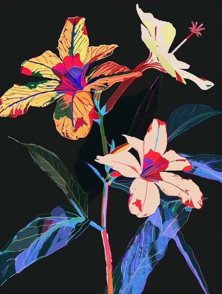 Neon Flowers On Black Impatiens 1