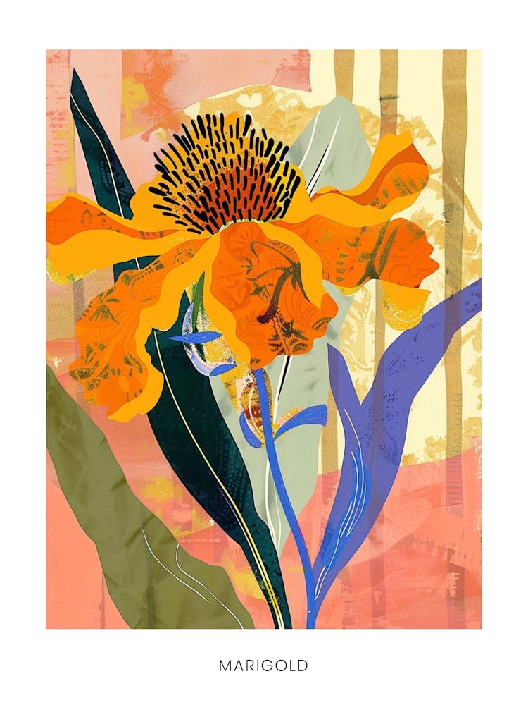 Colourful Flower Illustration Poster Marigold 3