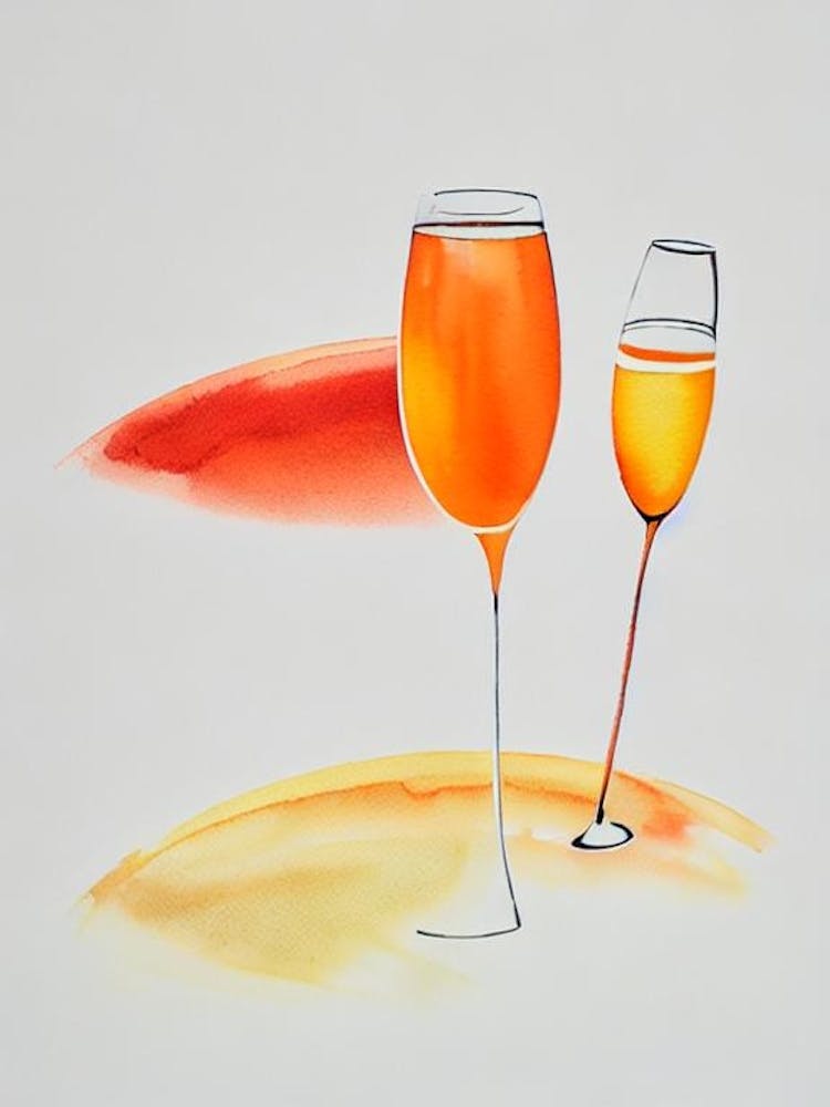 Champagne Minimal Line Drawing & Watercolour Cocktail Poster