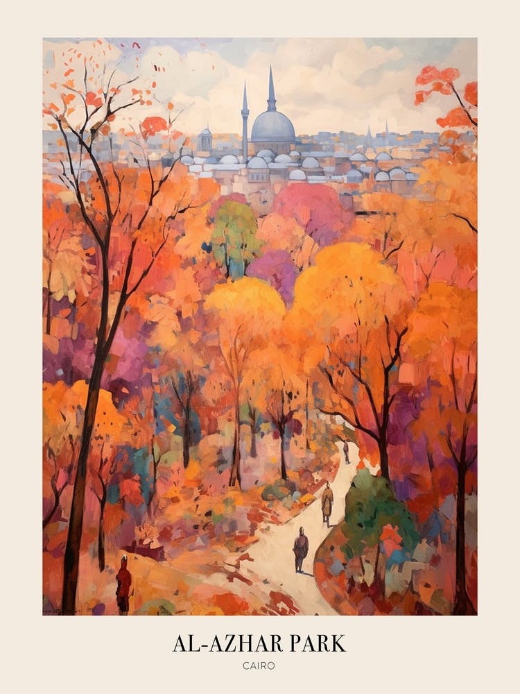 Autumn City Park Painting Al Azhar Park Cairo Egypt Poster