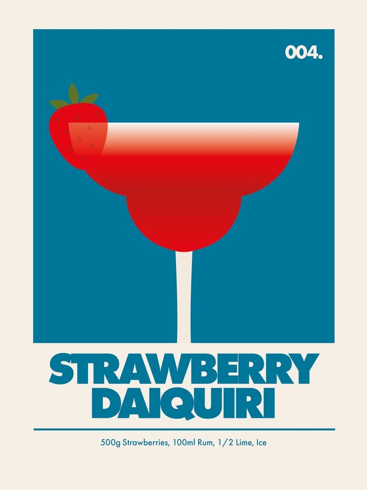 Strawberry Daiquiri, Cocktail Print (Blue)