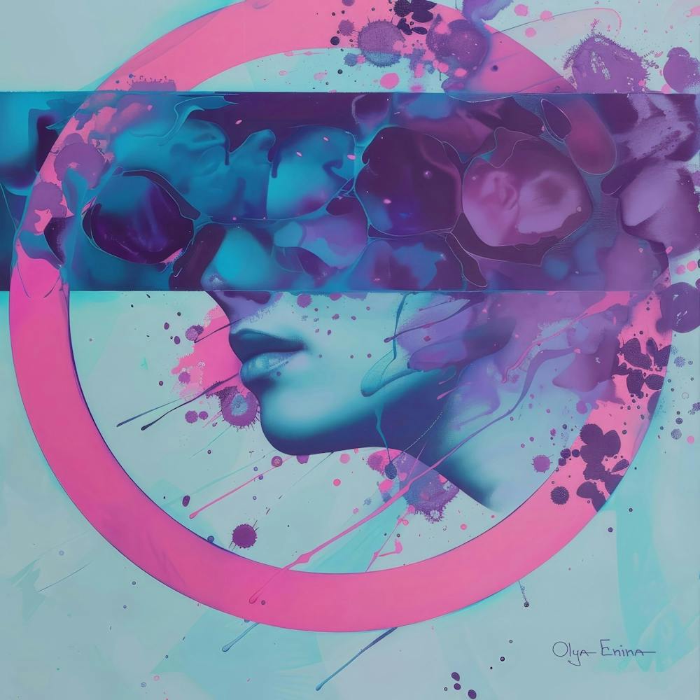 Pink and blue abstract portrait