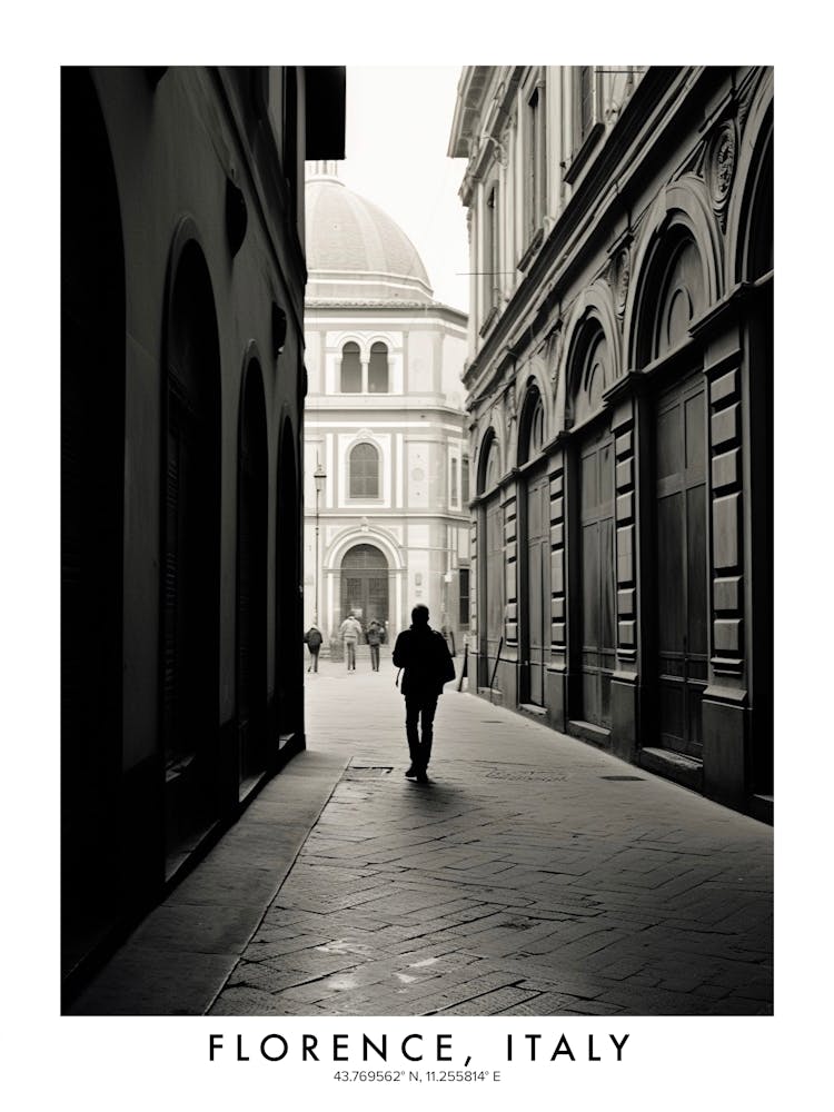 Poster Of Florence, Italy, Black And White Analogue Photograph 1