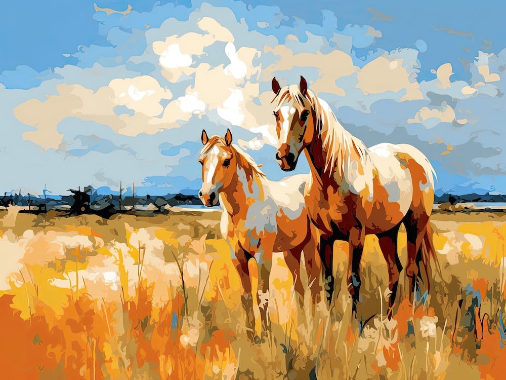 Horses Painting In Wyoming, Usa, Landscape 4