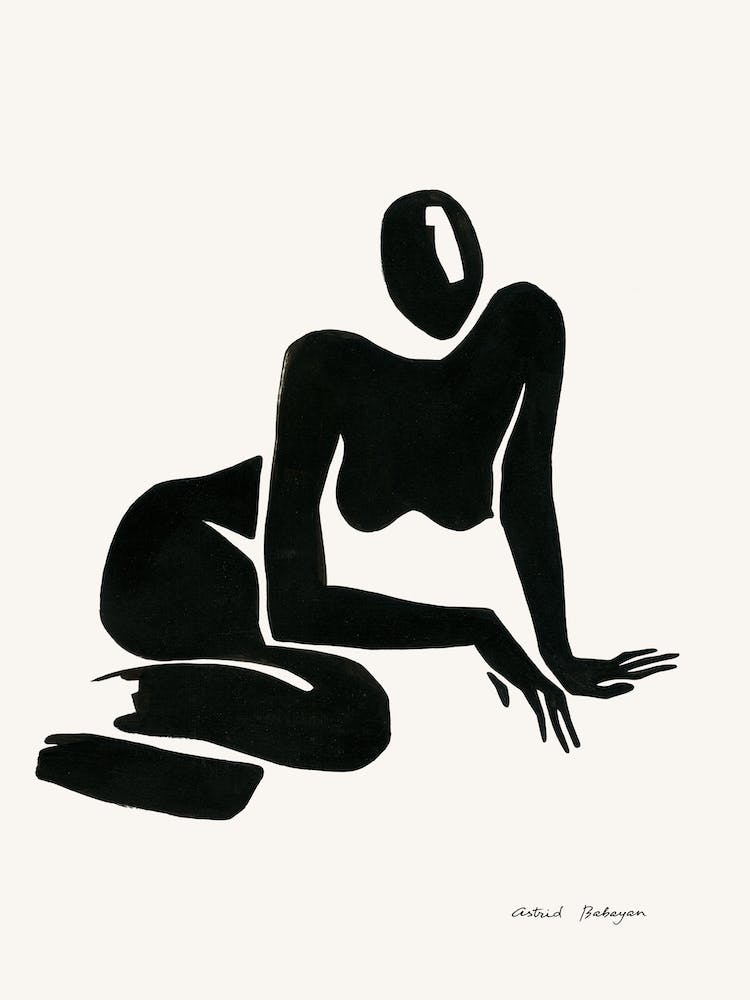 Minimal Black Nude Painting Sitting Down
