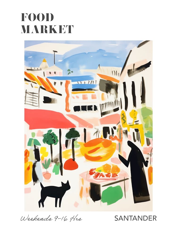 The Food Market In Santander 4 Illustration Poster
