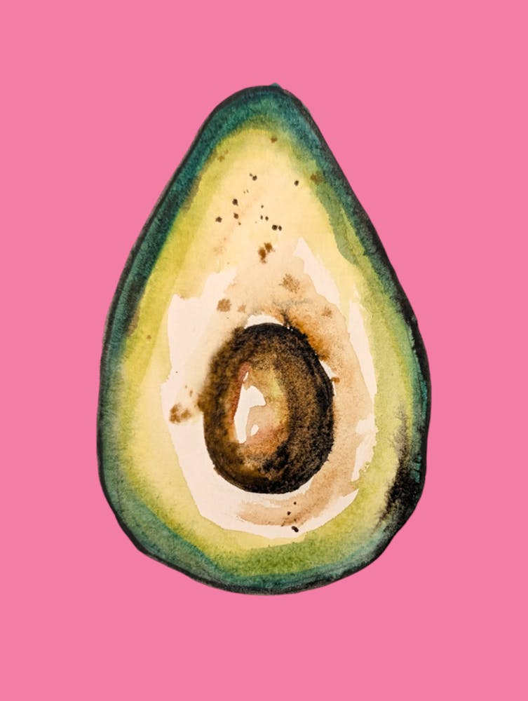 Avocado Pink Watercolour Illustration Kitchen