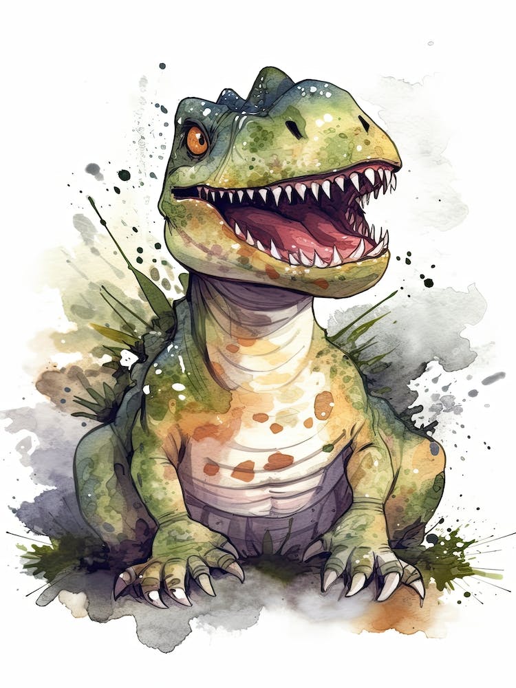 Giganotosaurus Cute Dinosaur Watercolour 2