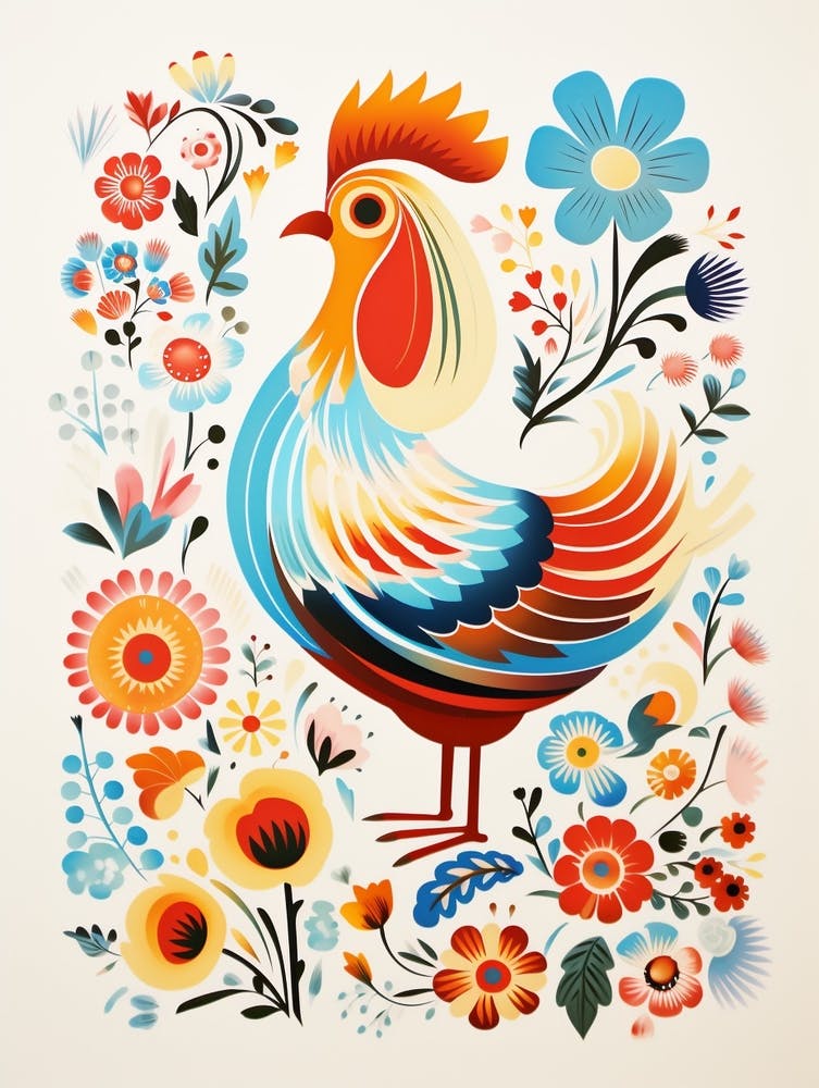 Scandinavian Bird Illustration Chicken 1