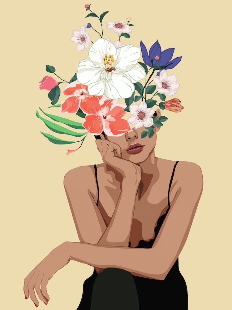 Woman With The Colorful Flower Bouquet 1