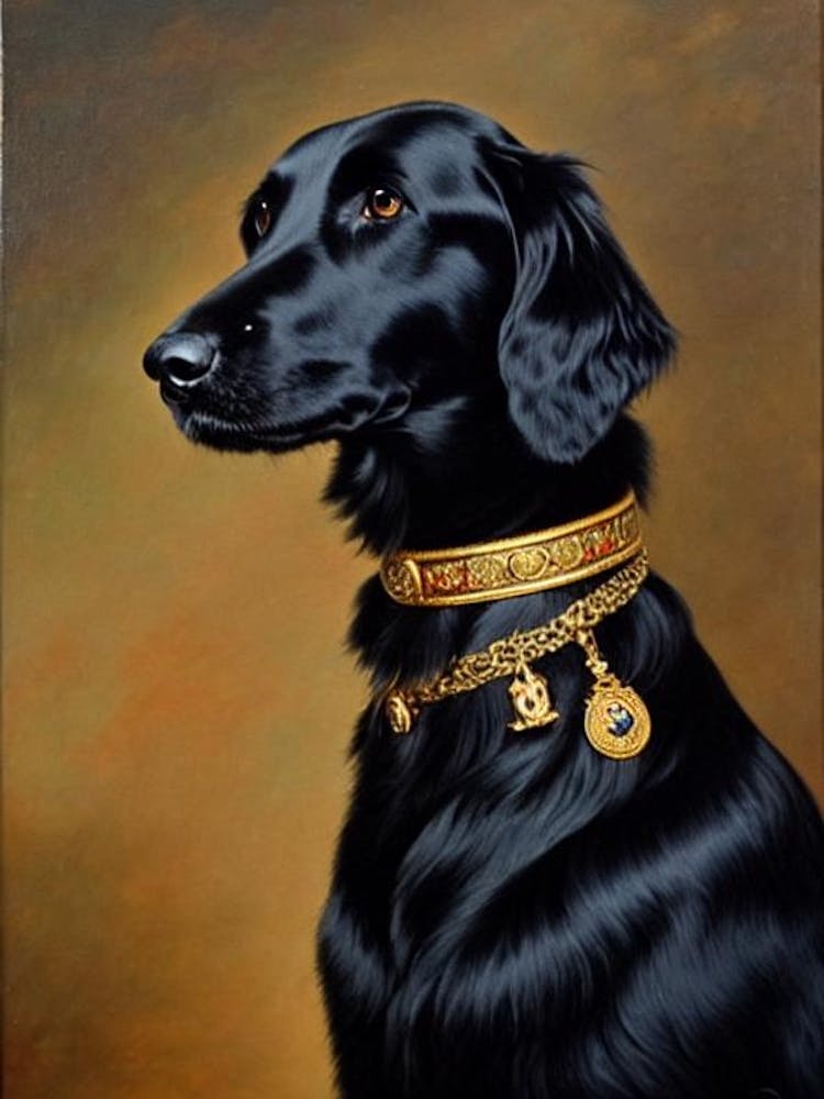 Flat Coated Retriever 2 Portrait Renaissance Peinture à l'Huile