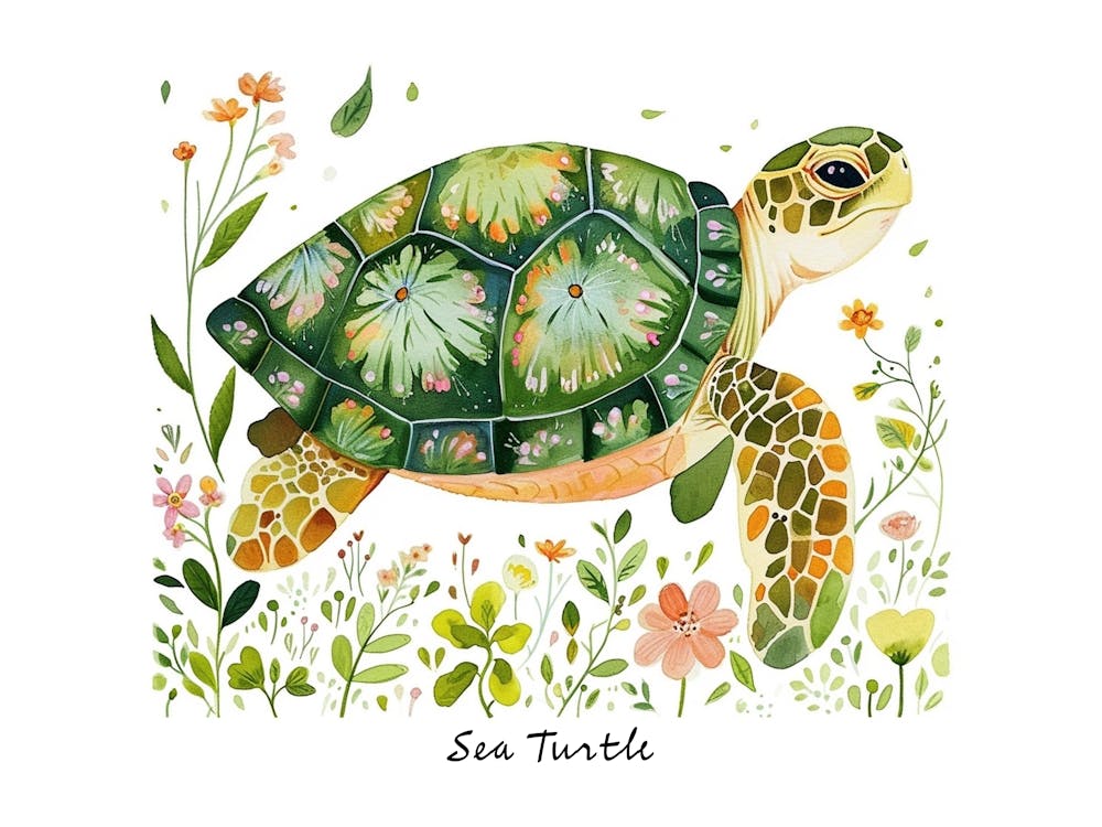 Little Floral Sea Turtle 4 Poster