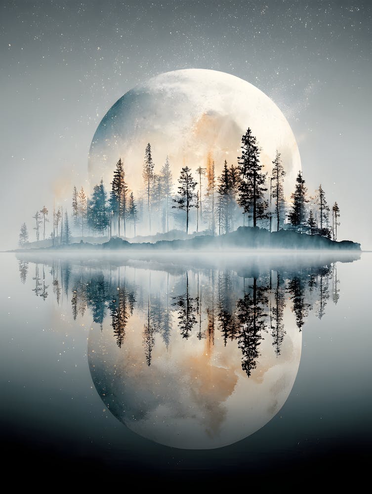 Beautiful Full Moon Over the Lake