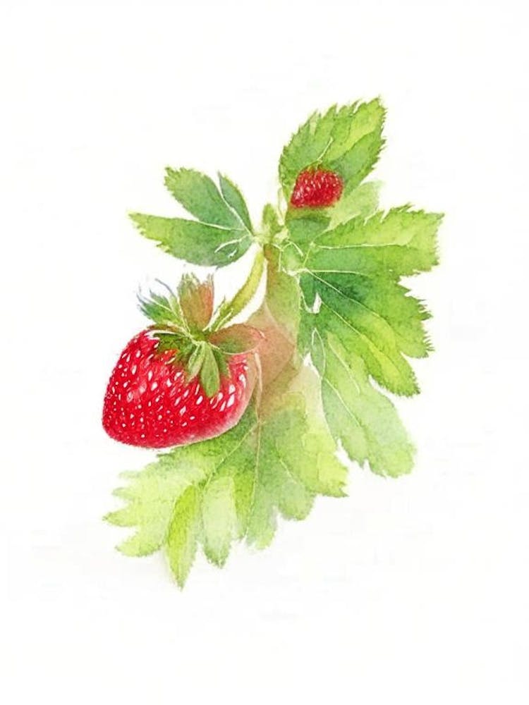 Wild Strawberry Wildflower Watercolour