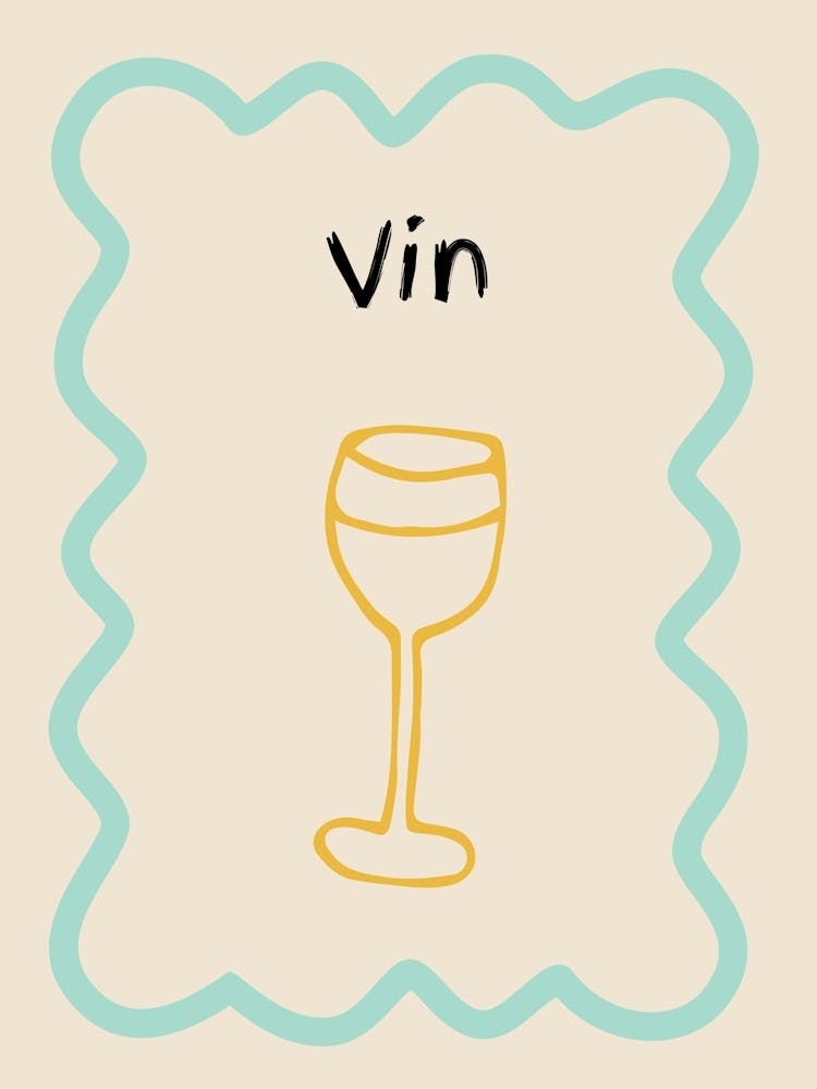 Wine Doodle Poster French Teal & Orange