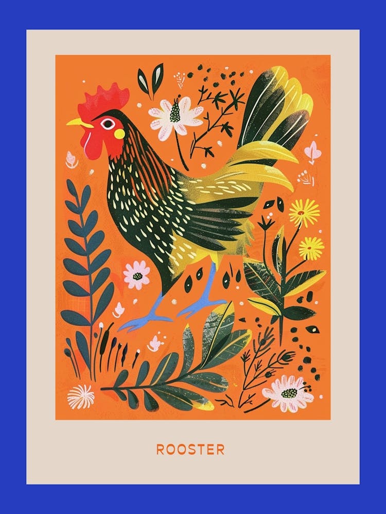 Spring Birds Poster Rooster 3