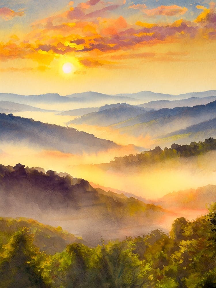 A Serene Sunrise Over A Misty Appalachian Valley