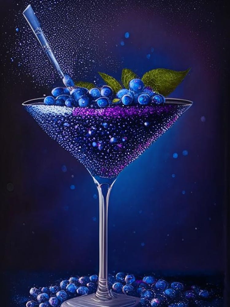 Blueberry Daiquiri Pointillism 2 Cocktail Poster
