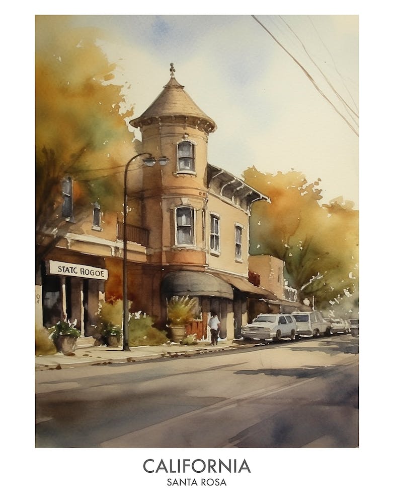 Santa Rosa, California 2 Watercolor Travel Poster