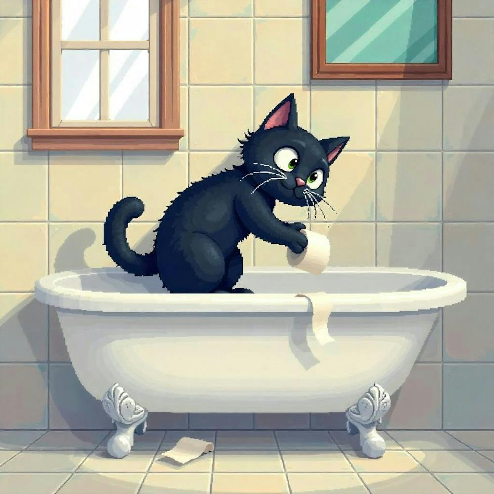 Bathroom Black Cat Toilet Paper Print Funny (2)