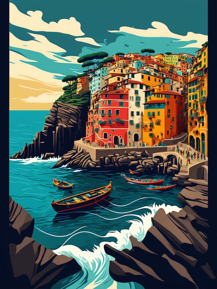 Riomaggiore, Italy Travel Poster Vintage