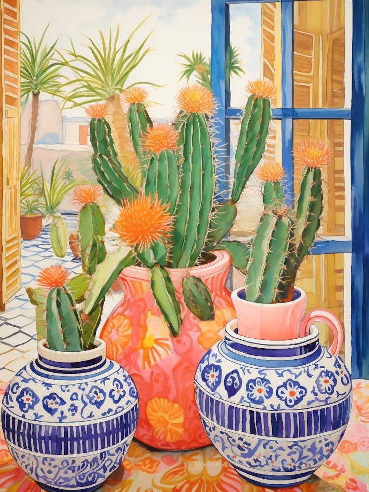 Cactus Painting Maximalist Still Life Golden Barrel Cactus 4
