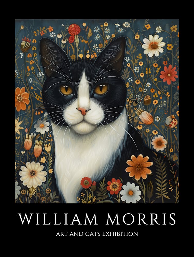 William Morris Inspired Cat in the Garden
