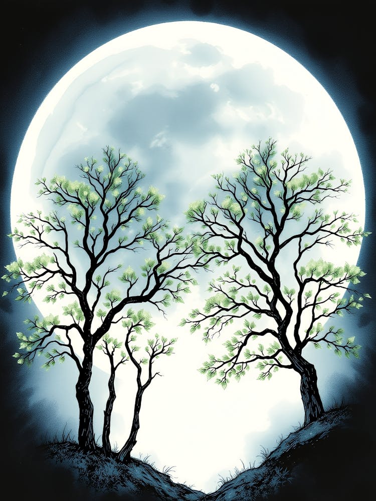 Full Moon With Trees