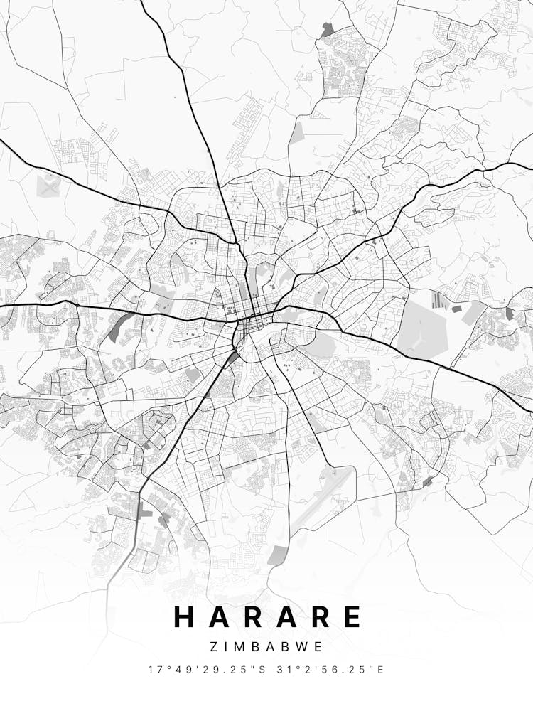 Harare Zimbabwe Weiße Karte