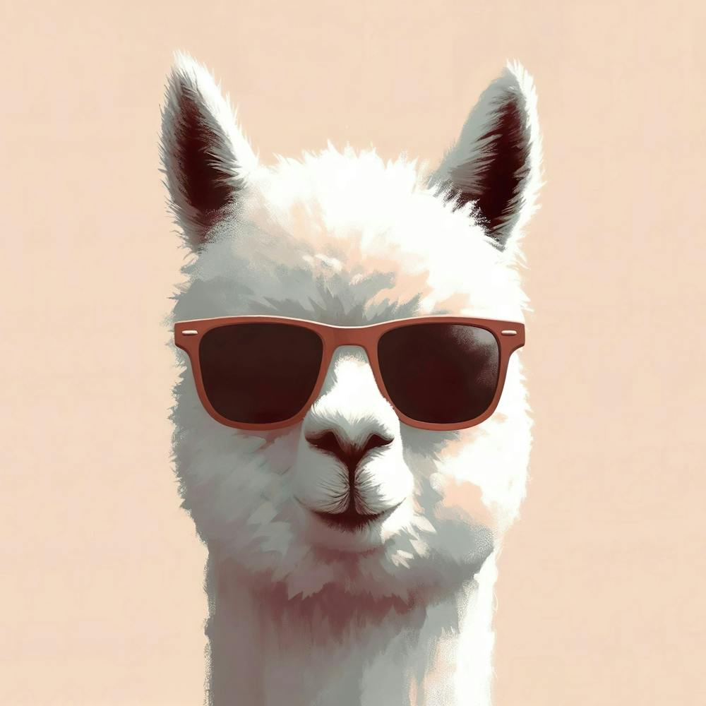 Alpaca Wearing Sunglasses | Funny Farm Animal Painting, Retro Pop Art Decor, Pastel Colour Nursery Print