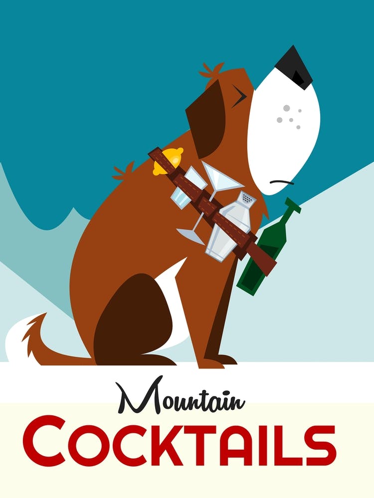 Mountain Cocktails Poster Blue & Brown