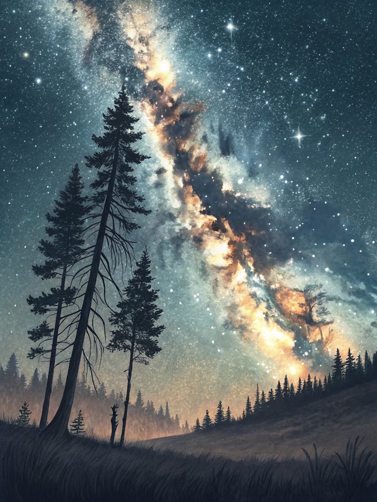 Oil Painting Style Night Sky With Milky Way Above