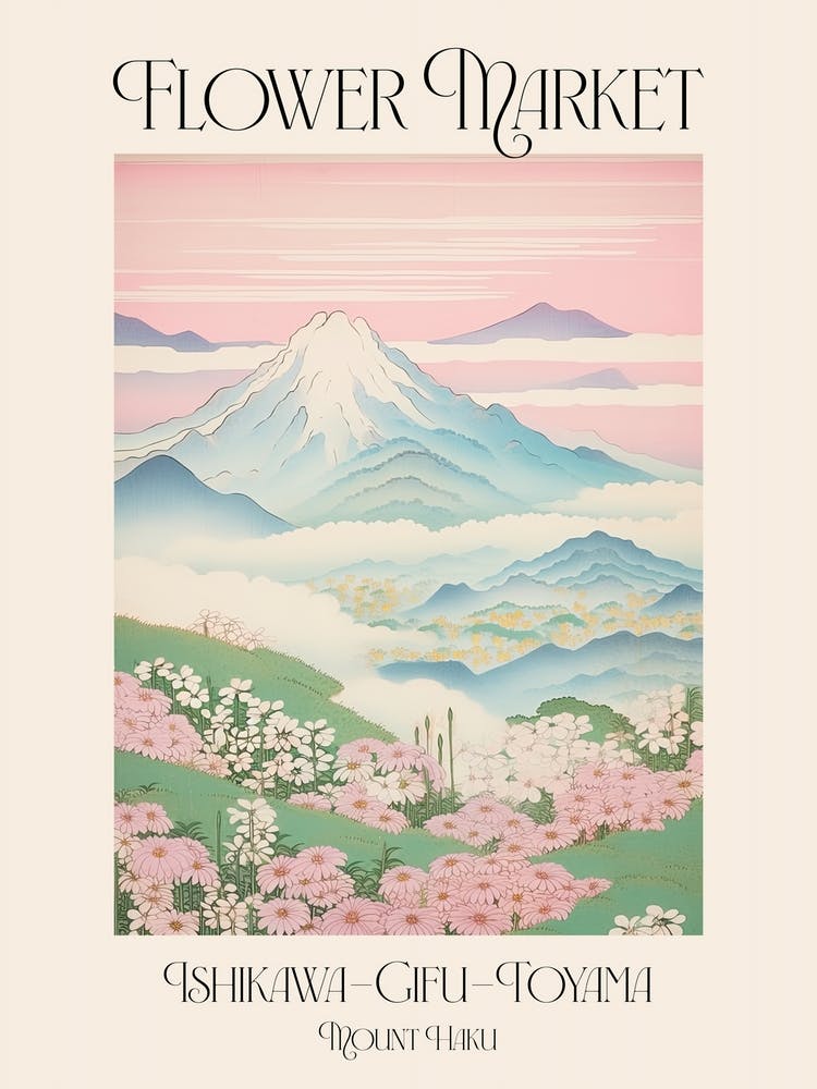 Blumenmarkt Mount Haku in Ishikawa Gifu Toyama, Japanische Landschaft 4 Poster