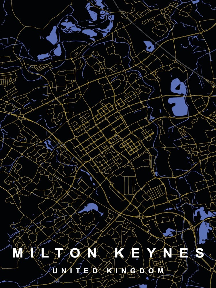 Milton Keynes City Map Black and Gold