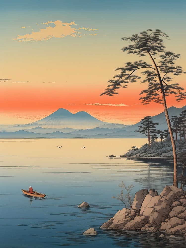Lake Biwa In Shiga, Ukiyo E Drawing 4