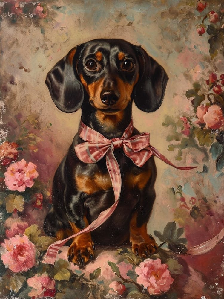 Dachshund In A Bow Kitsch Portrait