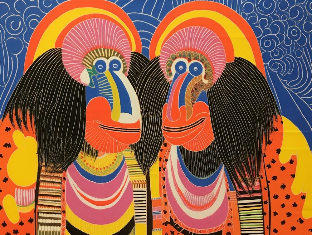 Mandrill Folk Style Animal Illustration